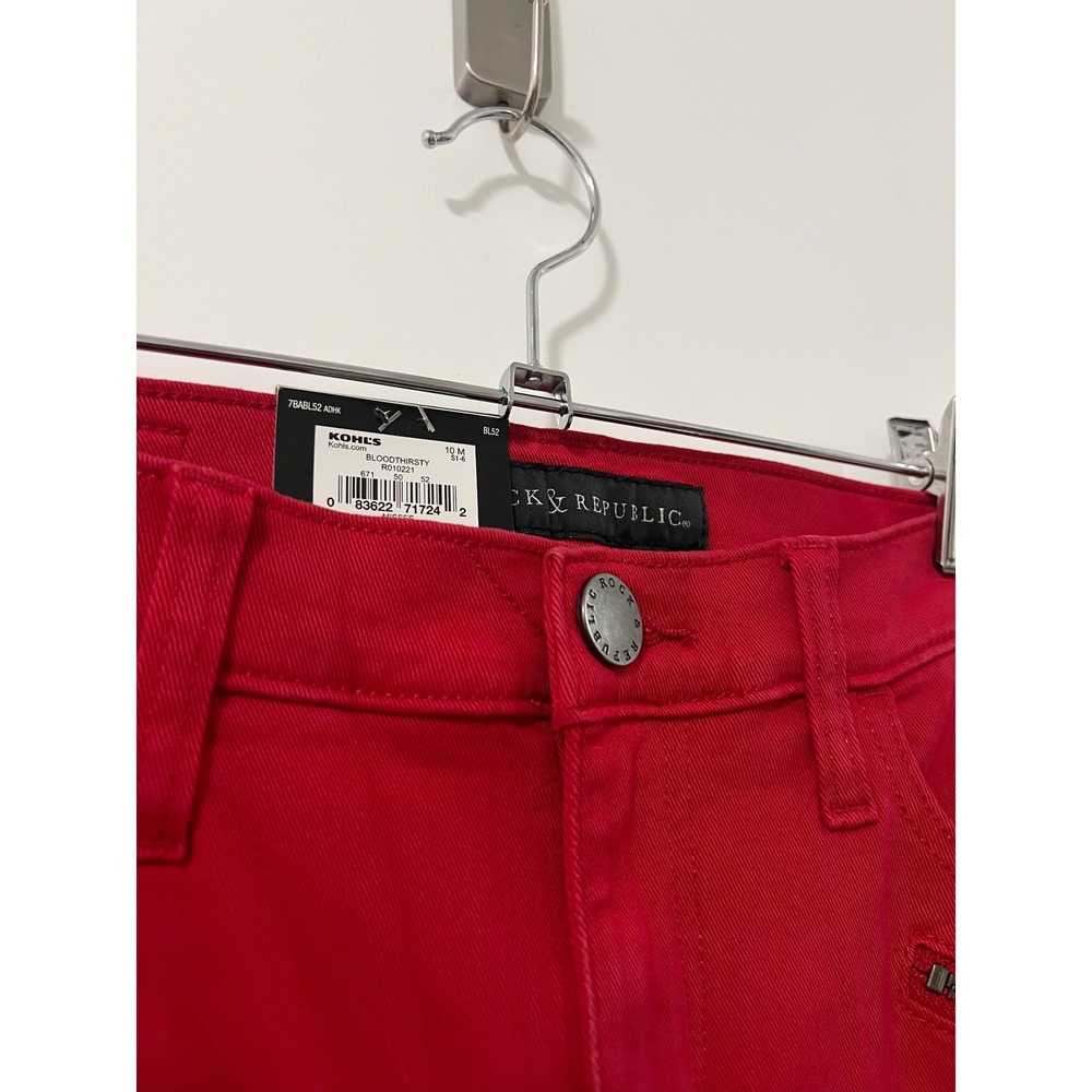 Rock & Republic Red Skinny Zip Pocket Legging Pants Women Size 10 - Picture 4 of 9